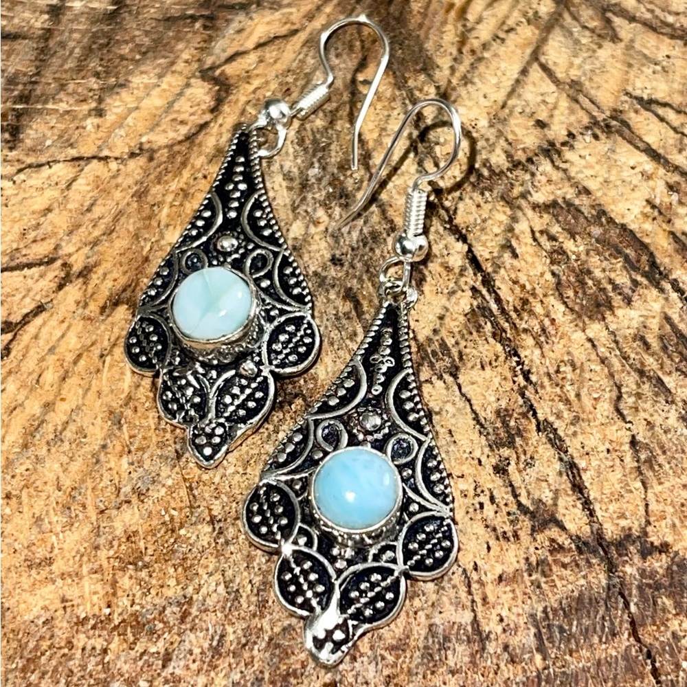 Caribbean Larimar Earrings 1 7/8” - Picture 4 of 5